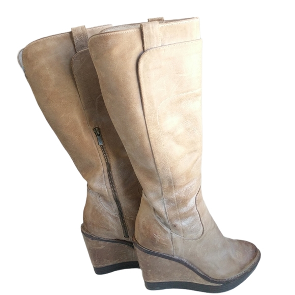 Frye Paige Distressed Leather Wedge Riding Boots - Picture 6 of 9